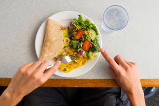 A small quesadilla with a side of salad, related to the improving digital imaging for nutrient evaluation