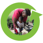 mom and son planting