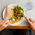 A small quesadilla with a side of salad, related to the improving digital imaging for nutrient evaluation