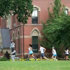 Students running on a field, related to longitudinal health study